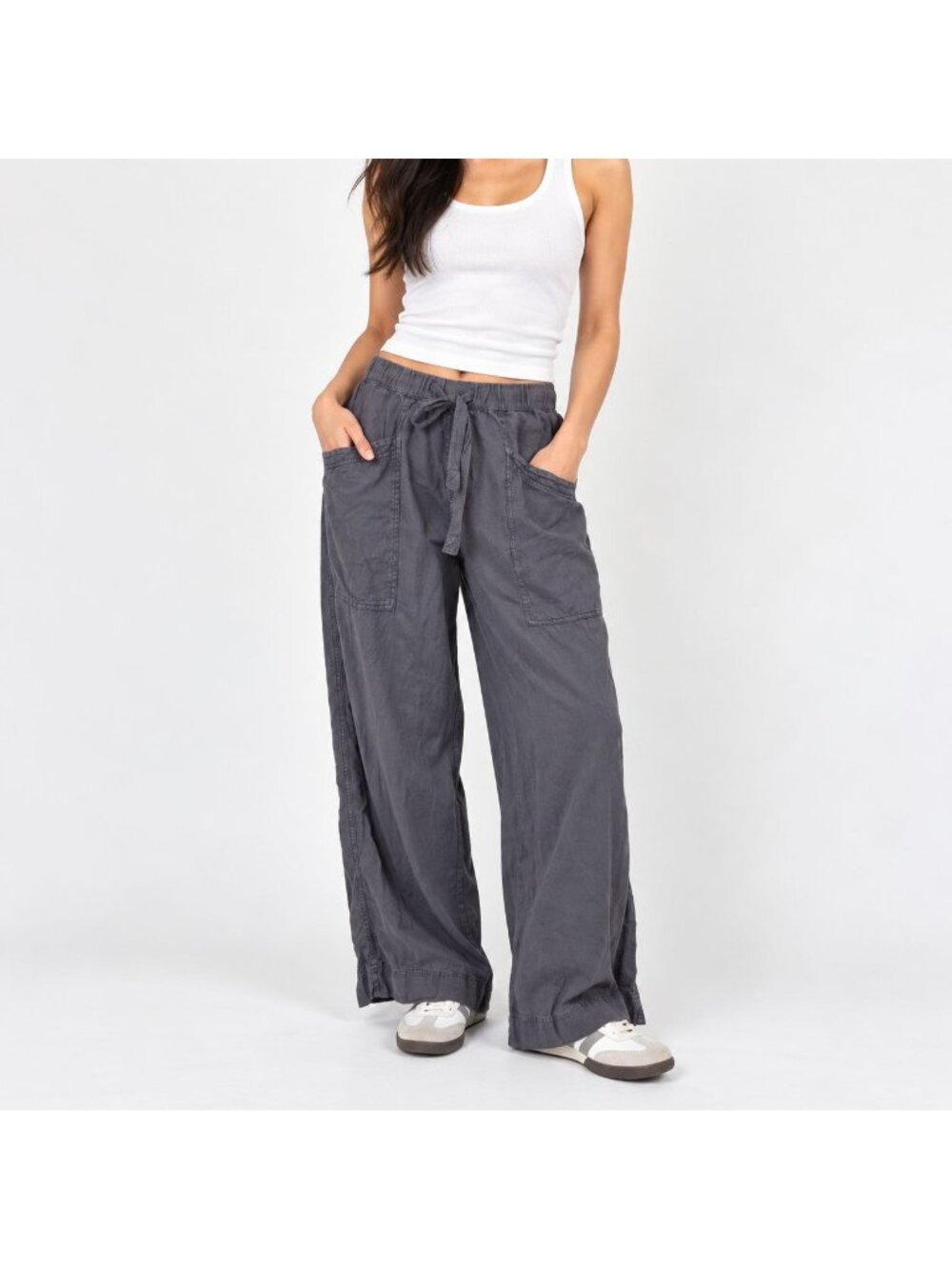Faherty Wide Leg Linen Blend Utility Pants Gray Drawstring Coastal Boho XS